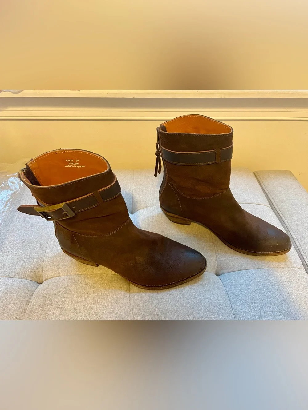 Blackstone Praline Brown Leather Mid-Calf Buckle Boots EU 39 US 8.5